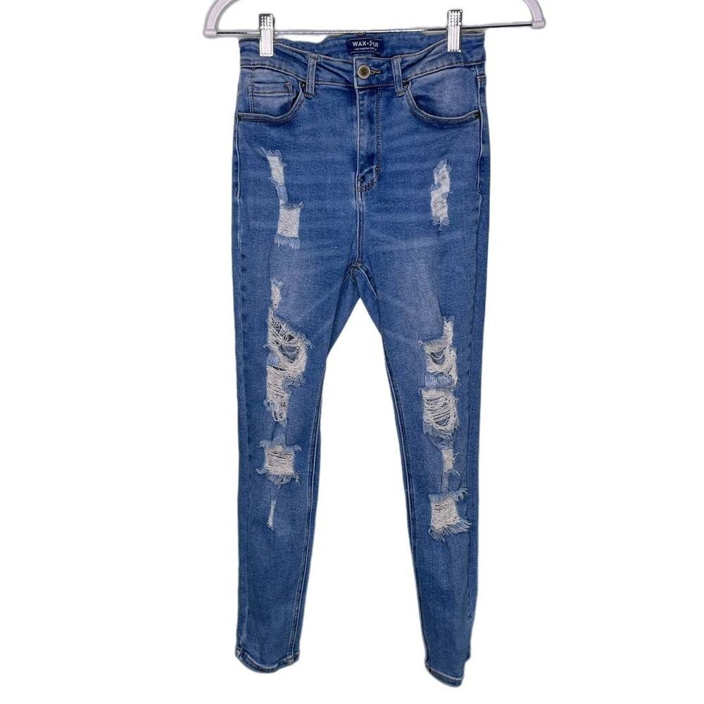 Wax + Jean Jeans Distressed‎ High Rise Skinny Ankle Medium Wash Blue 5 / 27